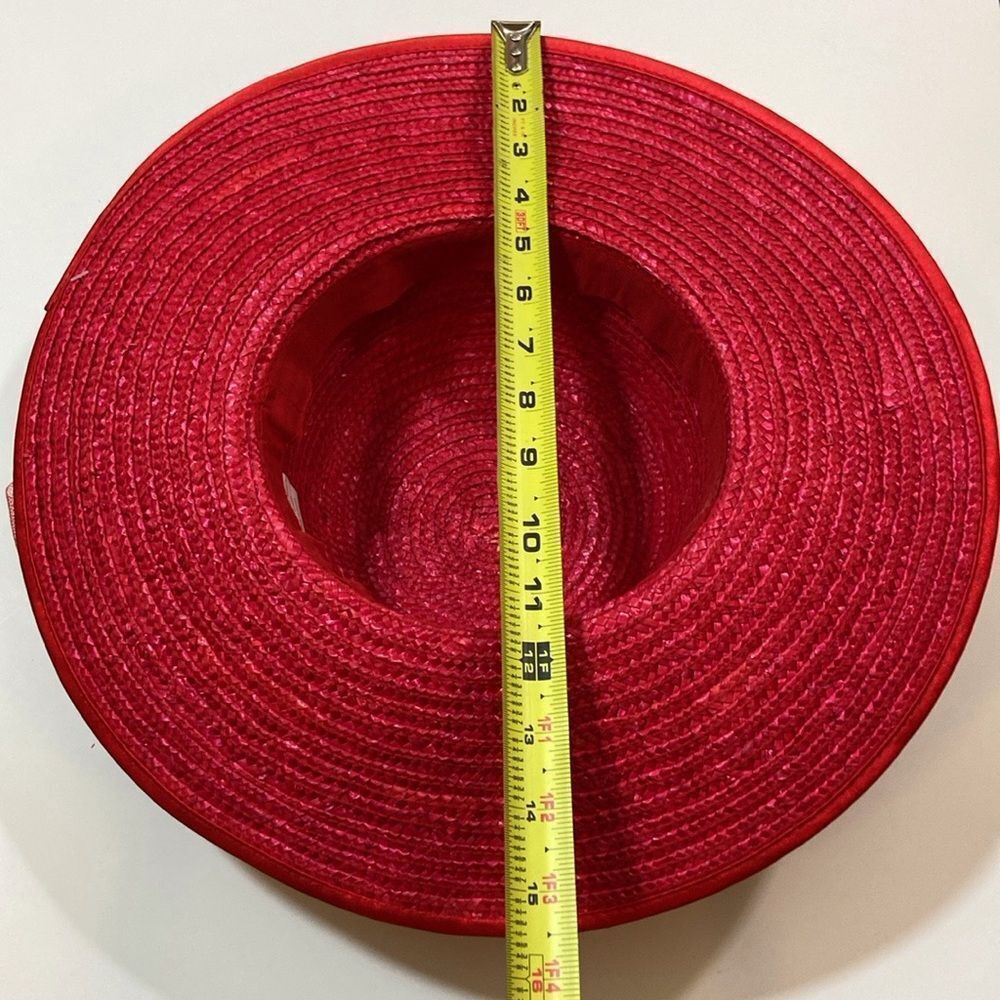 Liya 💯 Straw Women’s Elegant Red Wide-Brimmed Hat With Floral Embellishments - Picture 11 of 14